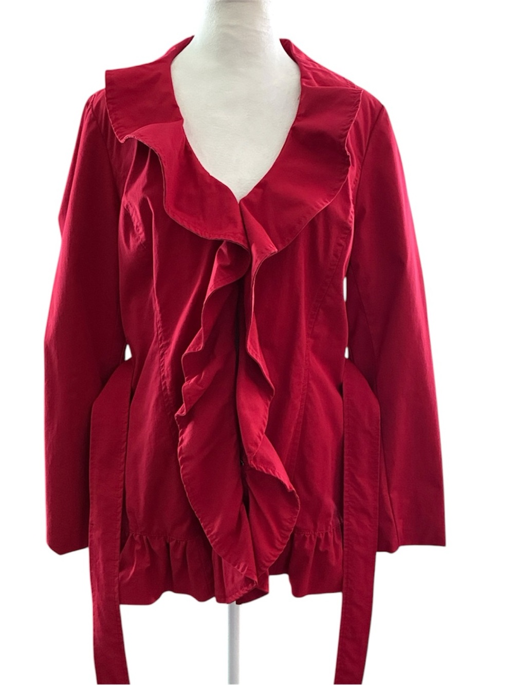 Sandro Studio Bright Red Ruffle Top Jacket Blazer size M